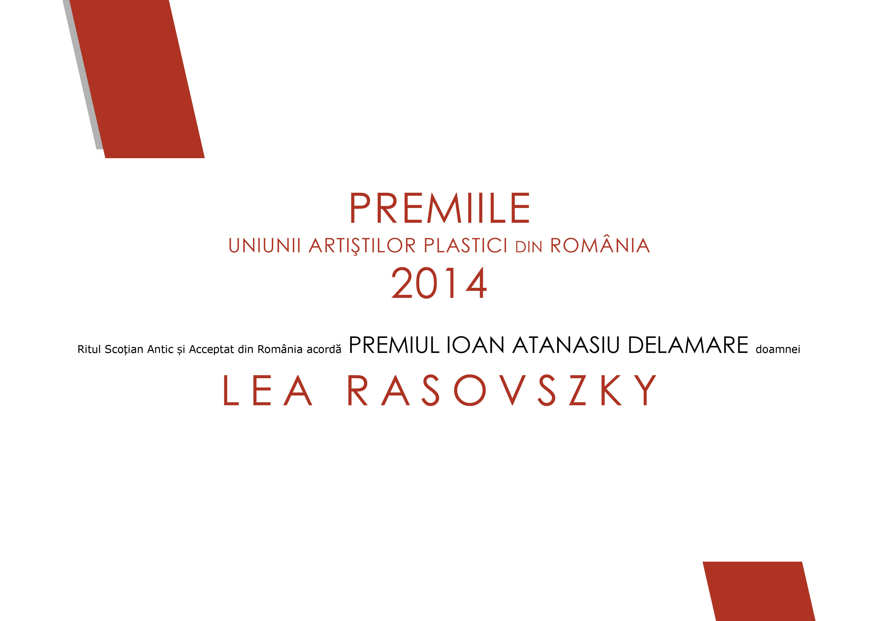 premiul Ioan Atanasiu Delamare - 2014 - Lea Rasovszky
