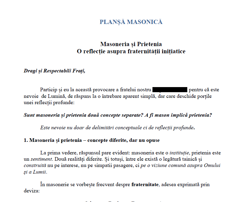 Masoneria și Prietenia – O reflecție asupra fraternității inițiatice